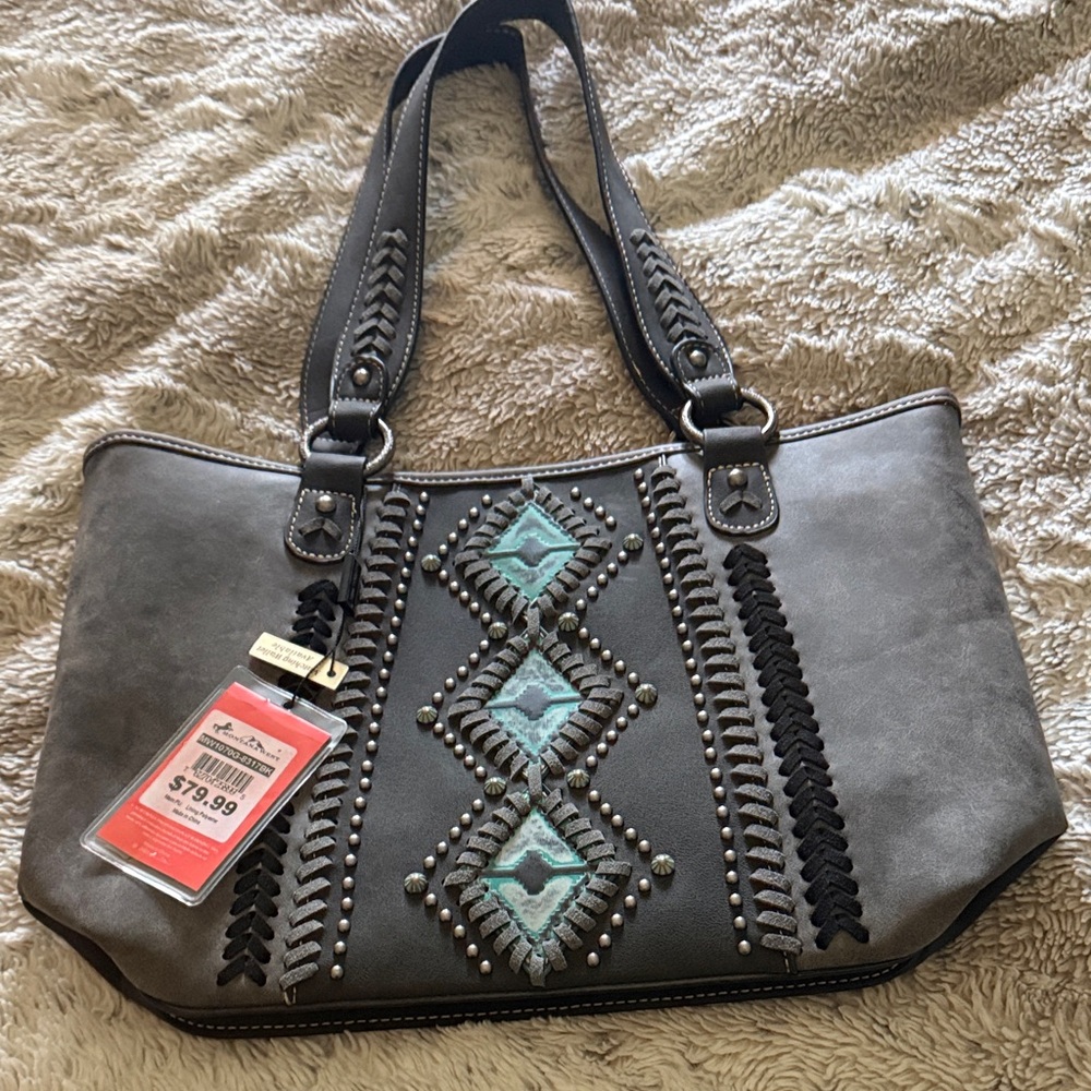Montana West Gray and Black Embroidered Shoulder Bag